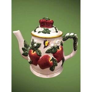 KK Apple Tea/coffee Pot Ceramic Hand Painted Cottage Core Kitchen Decor VTG Set